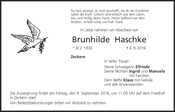 Anzeige von Brunhilde Haschke von MGO