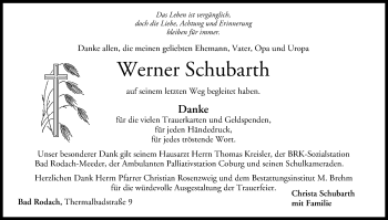Anzeige von Werner Schubarth von MGO