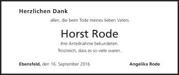 Anzeige von Horst Rode von MGO