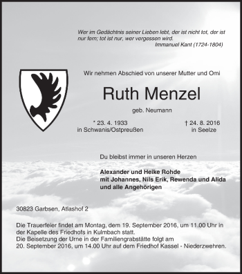 Anzeige von Ruth Menzel von MGO