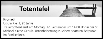 Anzeige von Totentafel vom 10.09.2016 von MGO