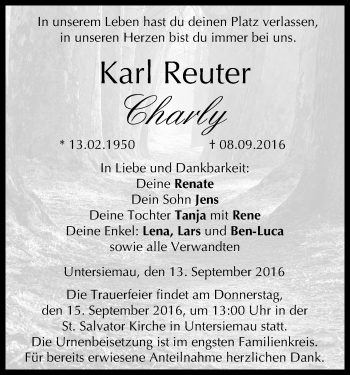 Anzeige von Karl Reuter von MGO