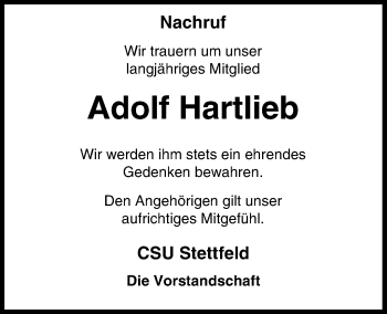 Anzeige von Adolf Hartlieb von MGO