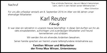 Anzeige von Karl Reuter von MGO