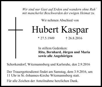 Anzeige von Hubert Kaspar von MGO