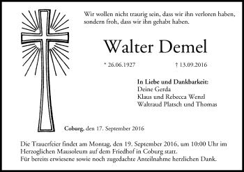 Anzeige von Walter Demel von MGO