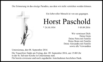 Anzeige von Horst Paschold von MGO