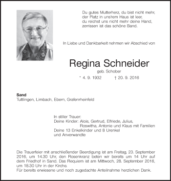 Anzeige von Regina Schneider von MGO