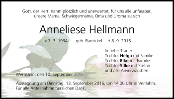 Anzeige von Anneliese Hellmann von MGO