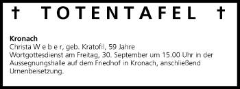 Anzeige von Totentafel vom 29.09.2016 von MGO