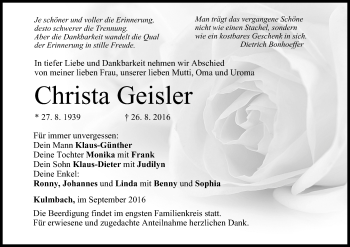 Anzeige von Christa Geisler von MGO