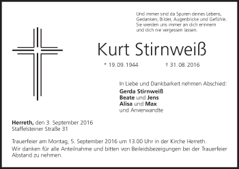 Anzeige von Kurt Stirnweiß von MGO