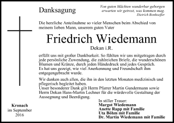 Anzeige von Friedrich Wiedemann von MGO