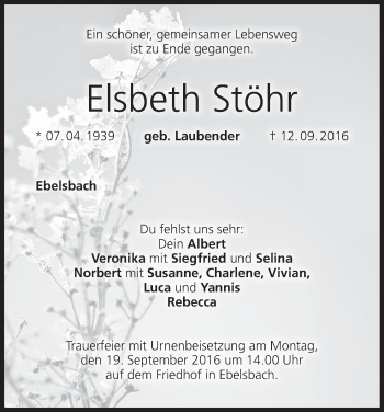 Anzeige von Elsbeth Stöhr von MGO