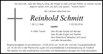 Anzeige von Reinhold Schmitt von MGO