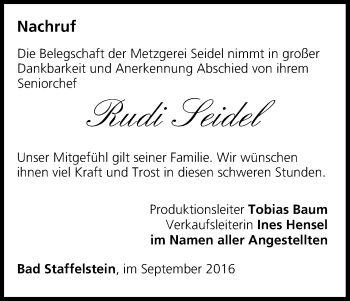 Anzeige von Rudi Seidel von MGO