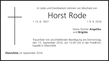 Anzeige von Horst Rode von MGO