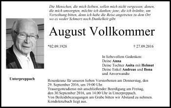 Anzeige von August Vollkommer von MGO