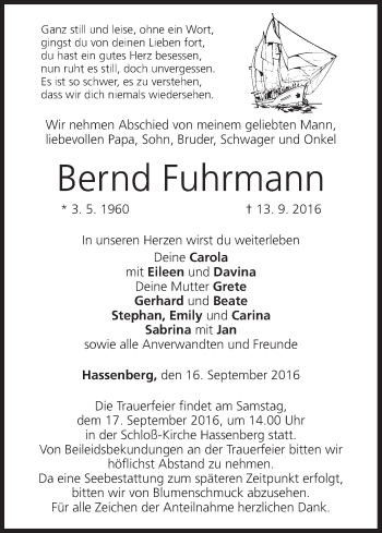 Anzeige von Bernd Fuhrmann von MGO