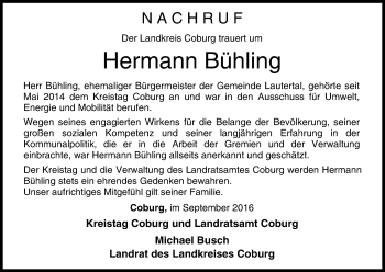 Anzeige von Hermann Bühling von MGO