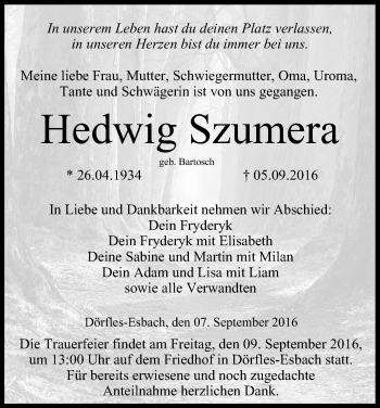 Anzeige von Hedwig Szumera von MGO