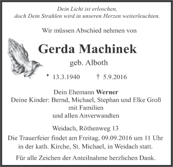 Anzeige von Gerda Machinek von MGO
