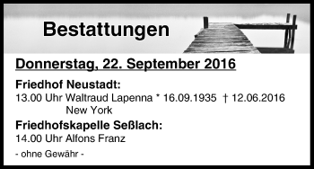 Anzeige von Bestattungen vom 22.09.2016 von MGO