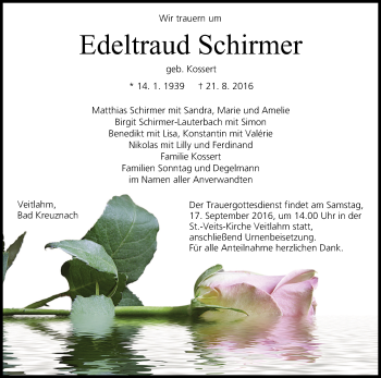 Anzeige von Edeltraud Schirmer von MGO