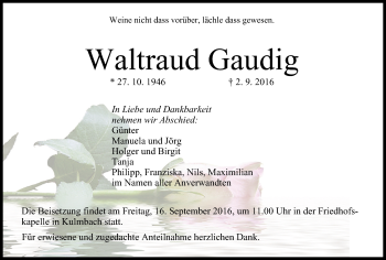 Anzeige von Waltraud Gaudig von MGO