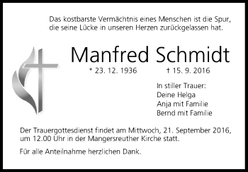 Anzeige von Manfred Schmidt von MGO
