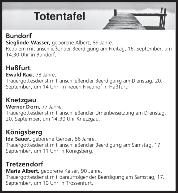 Anzeige von Totentafel vom 16.09.2016 von MGO