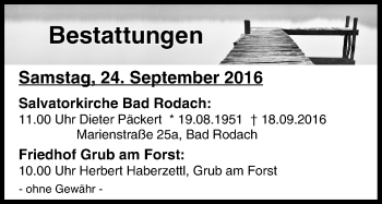 Anzeige von Totentafel 24.09.2016 von MGO