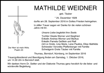 Anzeige von Mathilde Weidner von MGO