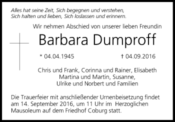Anzeige von Barbara Dumproff von MGO