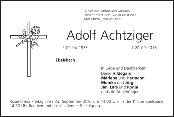 Anzeige von Adolf Achtziger von MGO