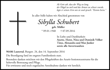 Anzeige von Sibylla Schubert von MGO