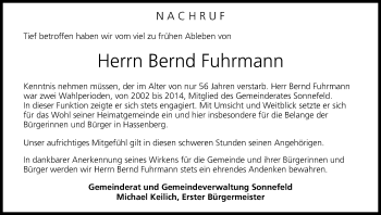 Anzeige von Bernd Fuhrmann von MGO