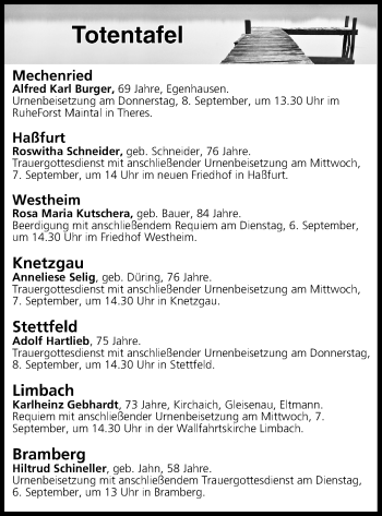 Anzeige von Totentafel vom 06.09.2016 von MGO