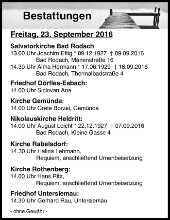 Anzeige von Bestattungen vom 23.09.2016 von MGO