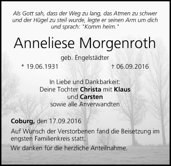 Anzeige von Anneliese Morgenroth von MGO