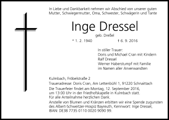 Anzeige von Inge Dressel von MGO