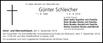 Anzeige von Günter Schleicher von MGO