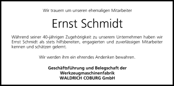 Anzeige von Ernst Schmidt von MGO