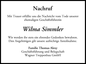 Anzeige von Wilma Simmler von MGO