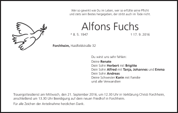 Anzeige von Alfons Fuchs von MGO