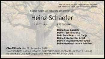 Anzeige von Heinz Schaefer von MGO