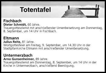 Anzeige von Totentafel vom 07.09.2016 von MGO