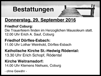 Anzeige von Bestattungen vom 29.09.2016 von MGO