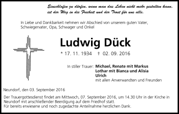 Anzeige von Ludwig Dück von MGO