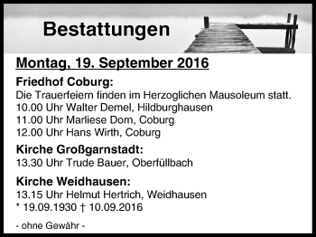Anzeige von Bestattungen vom 19.09.2016 von MGO